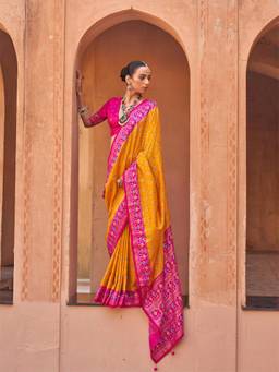Aurima - Mustard Soft Silk Patola Saree