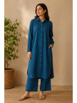 Tara-C-Tara - Blue Classic Collared Co-Ord Set