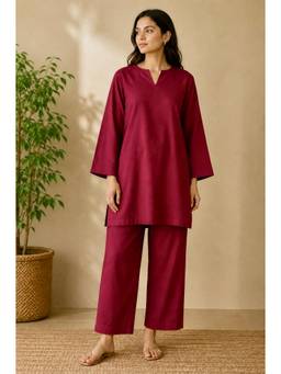 Tara-C-Tara - Classic Maroon Viscose Co-Ord Set