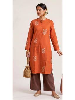 Saltpetre - Orange Pleated Kurta In Soft Comfortable Flowy Fabric.