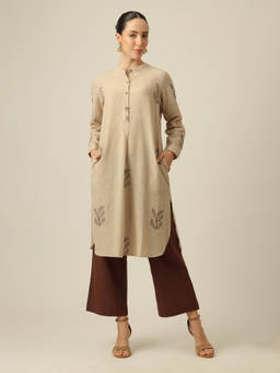 Saltpetre - Beige Pleated Kurta In Soft Comfortable Flowy Fabric.