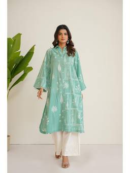 Tara-C-Tara - Sea Green Cotton Ethnic Buta Printed Kurta Set