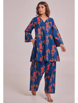 Tara-C-Tara - Blue Floral Print Cotton Co-Ord Set