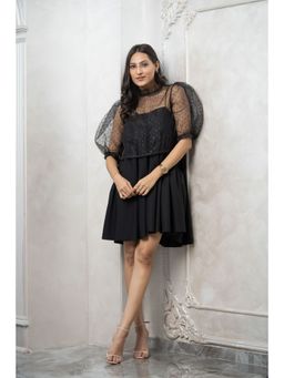 Label Swish - Bloom Black Gathered Dress with Organza Balloon Sleeve Top (Set of 2)