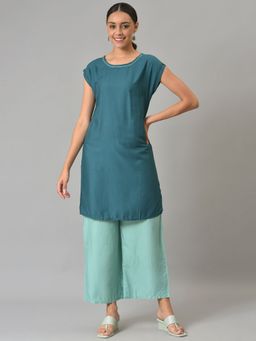 Aurelia - Blue Solid Kurta with Straight Palazzo (Set of 2)