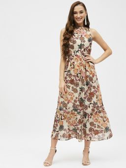 Kibo - Womens Georgette Printed Frilled Maxi Dress