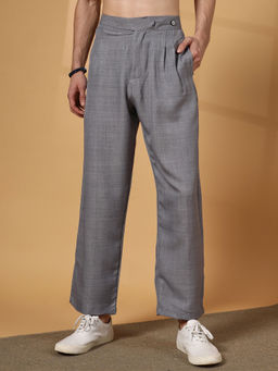 Campus Sutra - Men's Moon Grey Pleated Relaxed Trousers