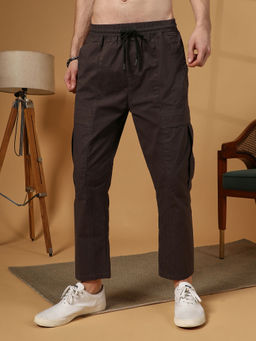 Campus Sutra - Men's Umber Brown Solid Utility Joggers