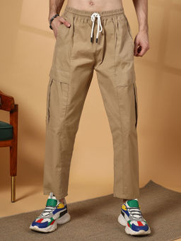Campus Sutra - Men's Khaki Brown Solid Utility Joggers