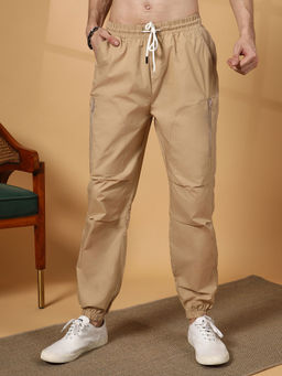 Campus Sutra - Men's Khaki Brown Parachute Utility Joggers