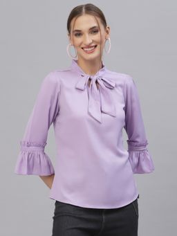Style Quotient - Women Solid Lilac Polymoss Regular smart casual Top