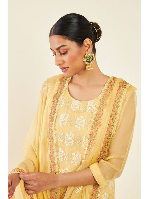 yellow dress material with chiffon dupatta Yellow Crepe Chiffon Suit DIMPLE DESIGN STUDIO