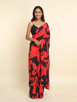 Suta - Red Printed Liva Saree