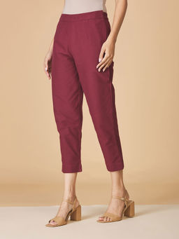 Fabindia - Wine Cotton Slim Fit Casual Pant