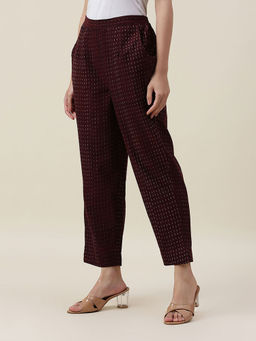 Fabindia - Maroon Cotton Ikat Casual Pant