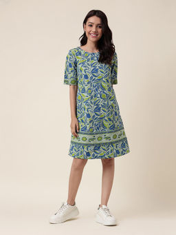 Fabindia - Multi-color Cotton Linen Printed Women Dress
