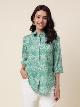 Fabindia - Green Cotton Printed Women Shirt