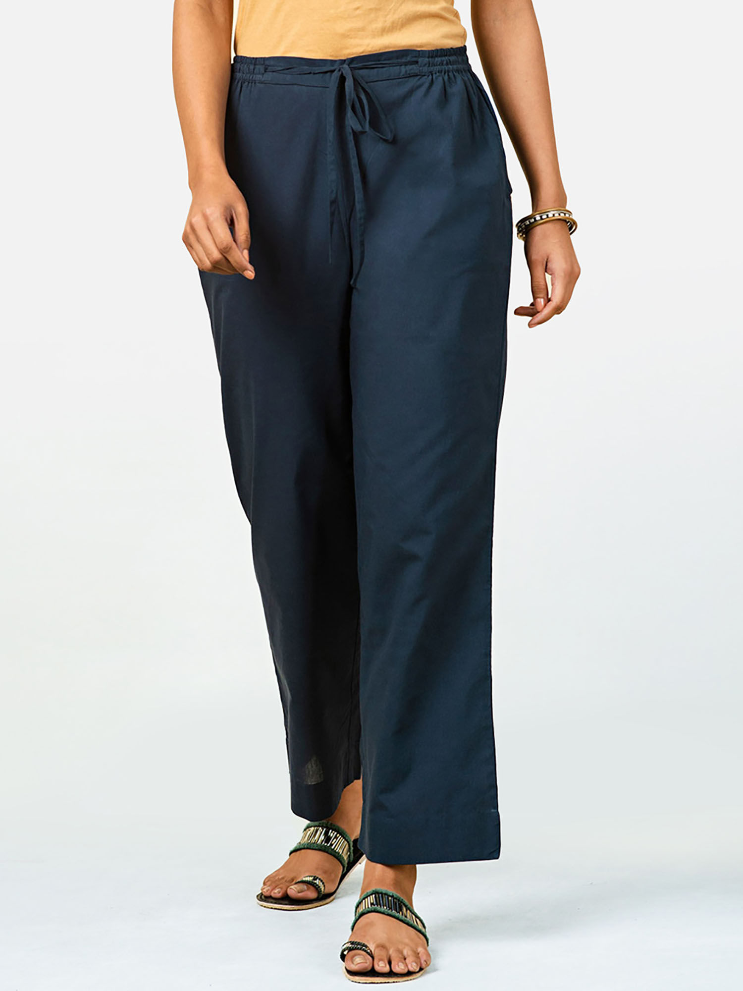 fabindia Navy Blue Cotton Wide Casual Pant-picture-15
