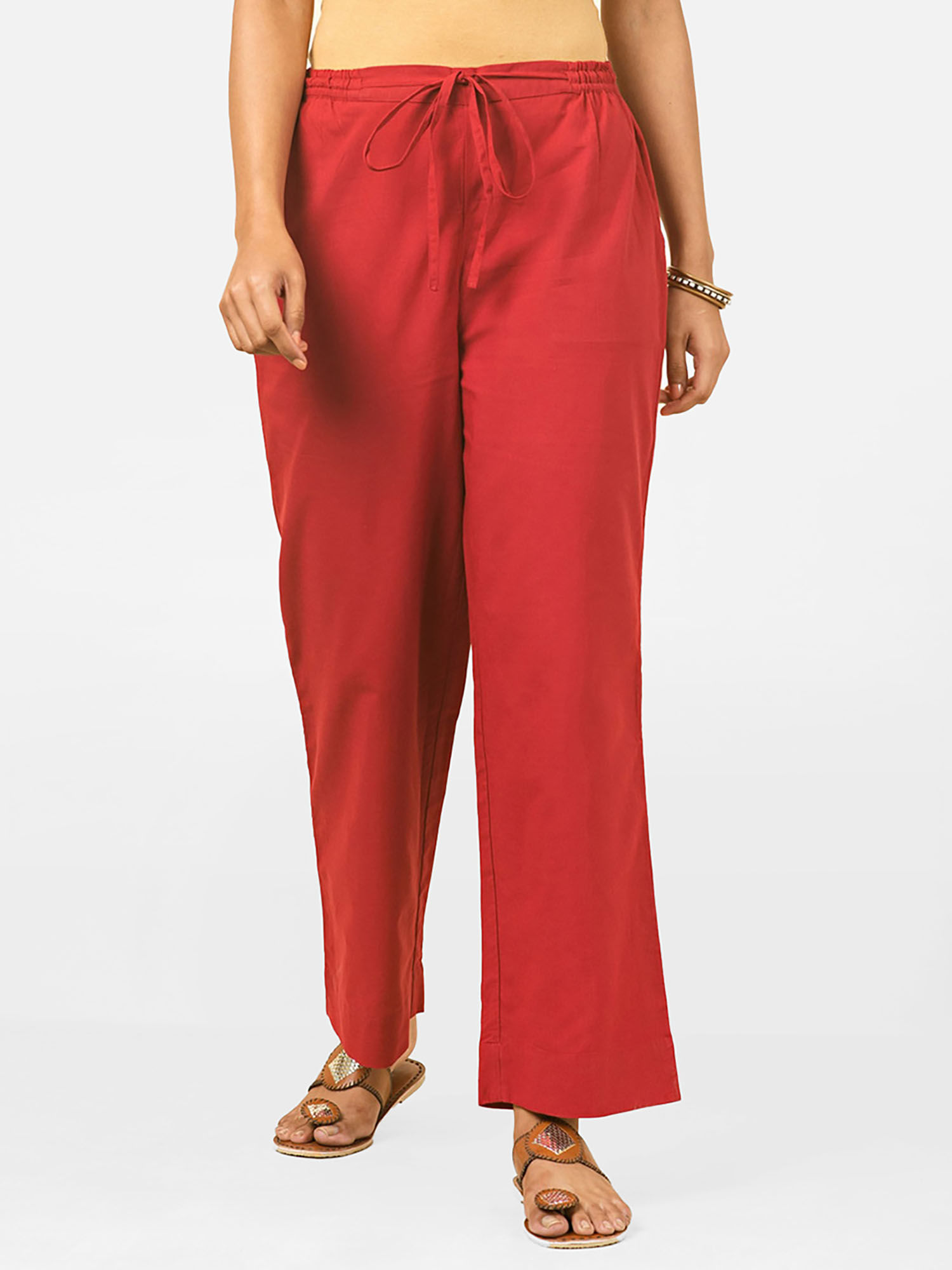 fabindia Red Cotton Wide Casual Pant-picture-12