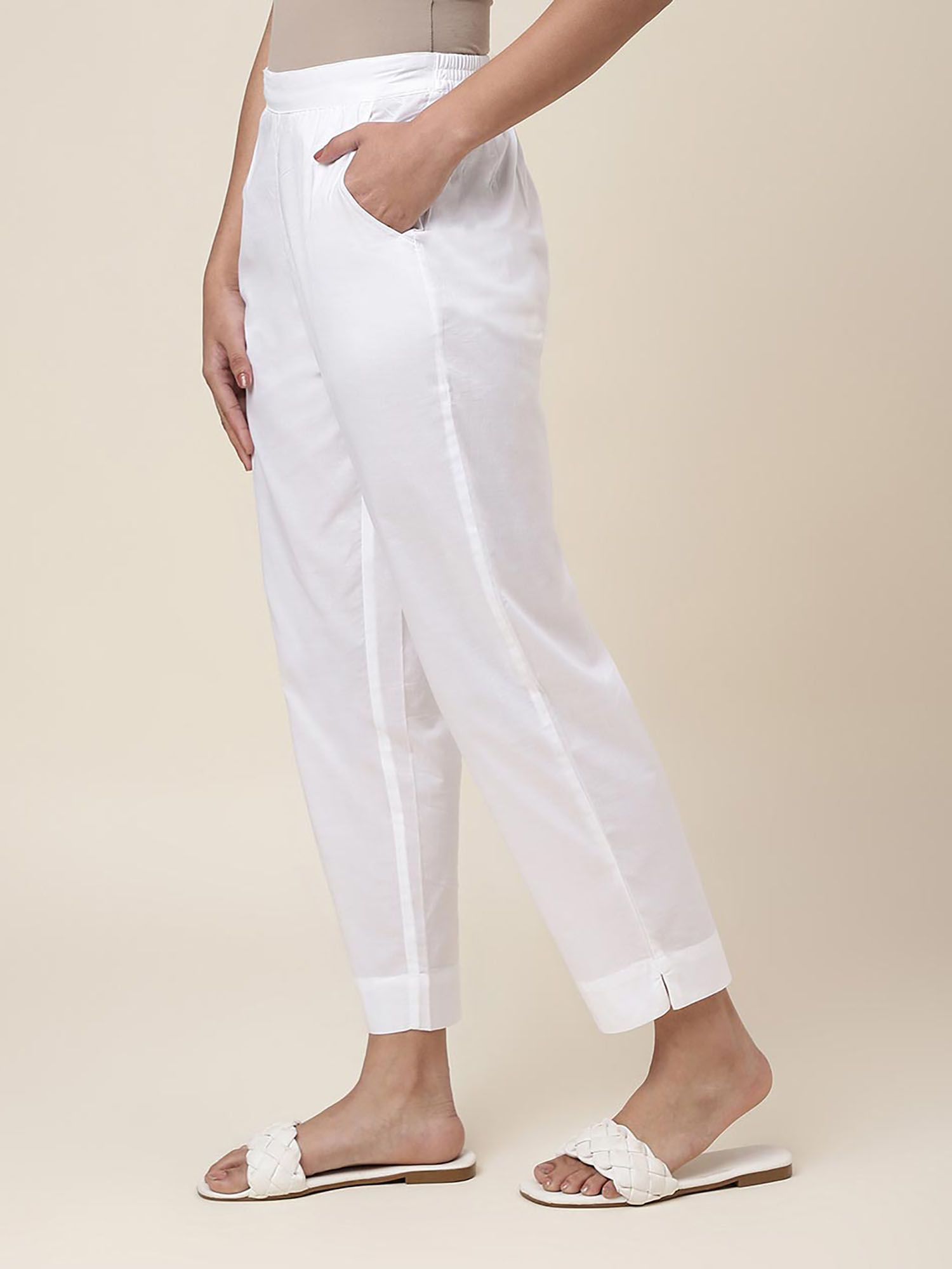 fabindia White Cotton Ankle Length Casual Pant-picture-35