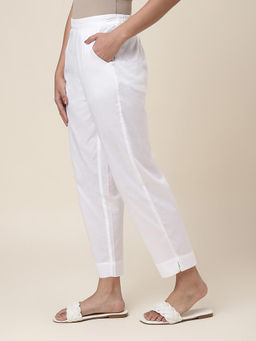 Fabindia - White Cotton Ankle Length Casual Pant