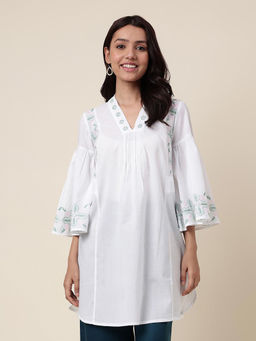 Fabindia - White Cotton Embroidered Women Tunic