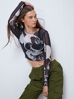 Cover Story - Black Mickey Print Crop Top