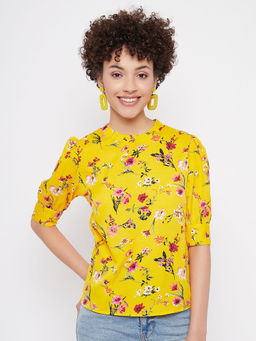 Uptownie - Women's Crepe Round Neck Top Yellow