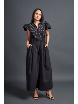 Deepika Arora - Backless Embroidered Jumpsuit Black