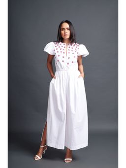 Deepika Arora - Backless Embroidered Jumpsuit White