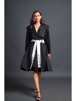 Deepika Arora - Solid Jacket Dress with Belt Black (Set of 2)