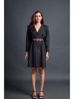 Deepika Arora - Solid Mini Jacket Dress with Belt Black (Set of 2)