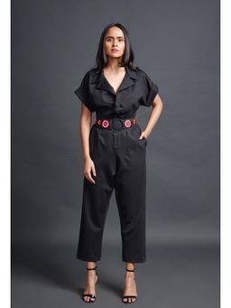 Deepika Arora - Solid Notched Lapel with Belt Black (Set of 2)