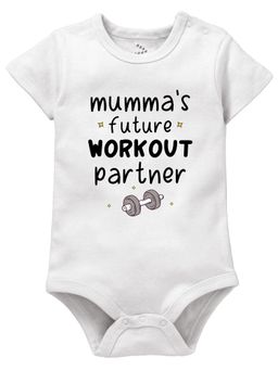 Zeezeezoo - White Mumma's Future Workout Partner Printed Onesie