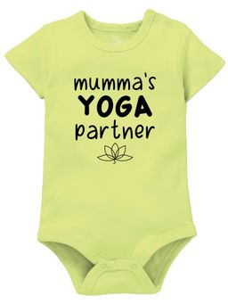 Zeezeezoo - Neon Green Half Sleeves Mumma's Yoga Partner Printed Onesie