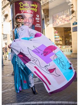 Elora - Aqua Blue Pure Crepe Silk Bollywood Digital Printed Saree with Unstitched