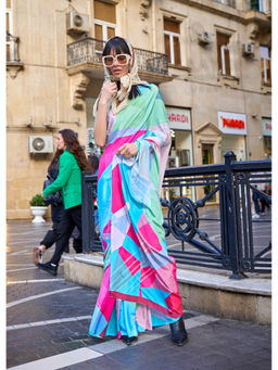 Elora - Multicolor Pure Crepe Silk Bollywood Digital Printed Saree with Unstitched