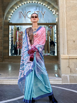 Elora - Multicolor Digital Printed Bollywood Satin Silk Saree with Unstitched