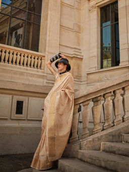 Elora - Cream Khadi Handloom Weaving Silk Saree with Unstitched