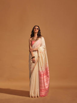 Elora - Off White Soft Silk Woven Handloom Tassels Saree with Unstitched