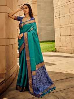 Elora - Firoji Pure Bandhej Printed Weaving Silk Saree with Unstitched