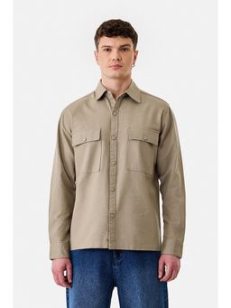 Snitch - Khaki Solid Full Sleeves Relaxed Casual Overshirt for Men