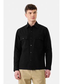 Snitch - Black Solid Full Sleeves Relaxed Casual Overshirt for Men