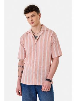 Snitch - Pink Stripes Half Sleeves Boxy Casual Shirt for Men