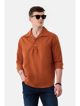 Snitch - Rust Solid Full Sleeves Regular Casual Shirt for Men