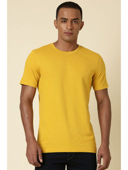 Allen Solly - Men Yellow Textured Crew Neck T-Shirt