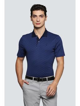 Louis Philippe - Men Blue Print Polo T-Shirt