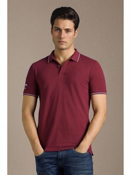 Louis Philippe - Men Maroon Solid Polo T-shirt