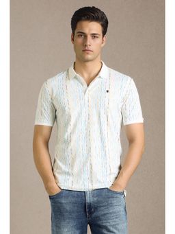 Louis Philippe - Men White Stripe Polo T-shirt
