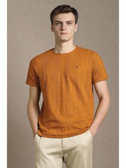 Louis Philippe - Men Orange Textured Crew Neck T-shirt